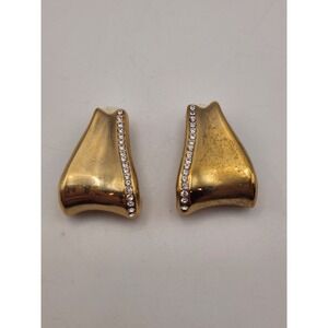 Givenchy Vintage Gold Tone Rhinestone Shield Clip On Earrings Statement Designer